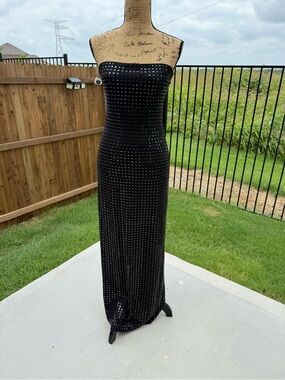 Black Strapless Maxi Dress with Metallic Square Accents